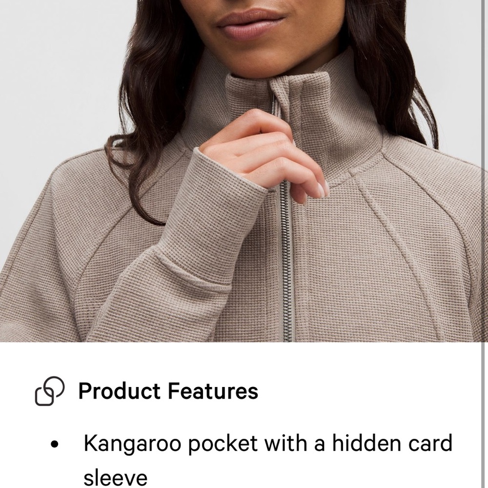 New-Lululemon athletica Scuba Cropped Funnel-Neck Half Zip Sweatshirt - Tan - Picture 7 of 14